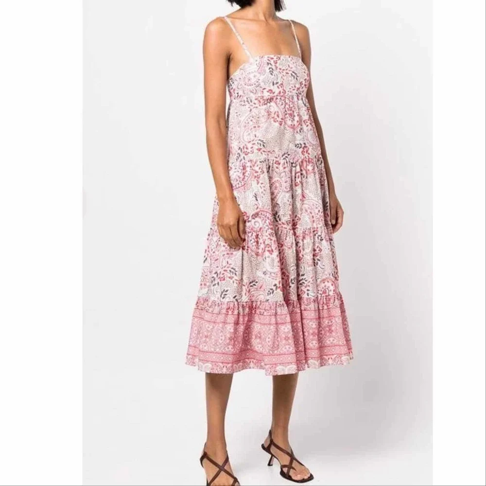 Cara Cara Haley Midi Dress Paisley Border Ivory Size XS